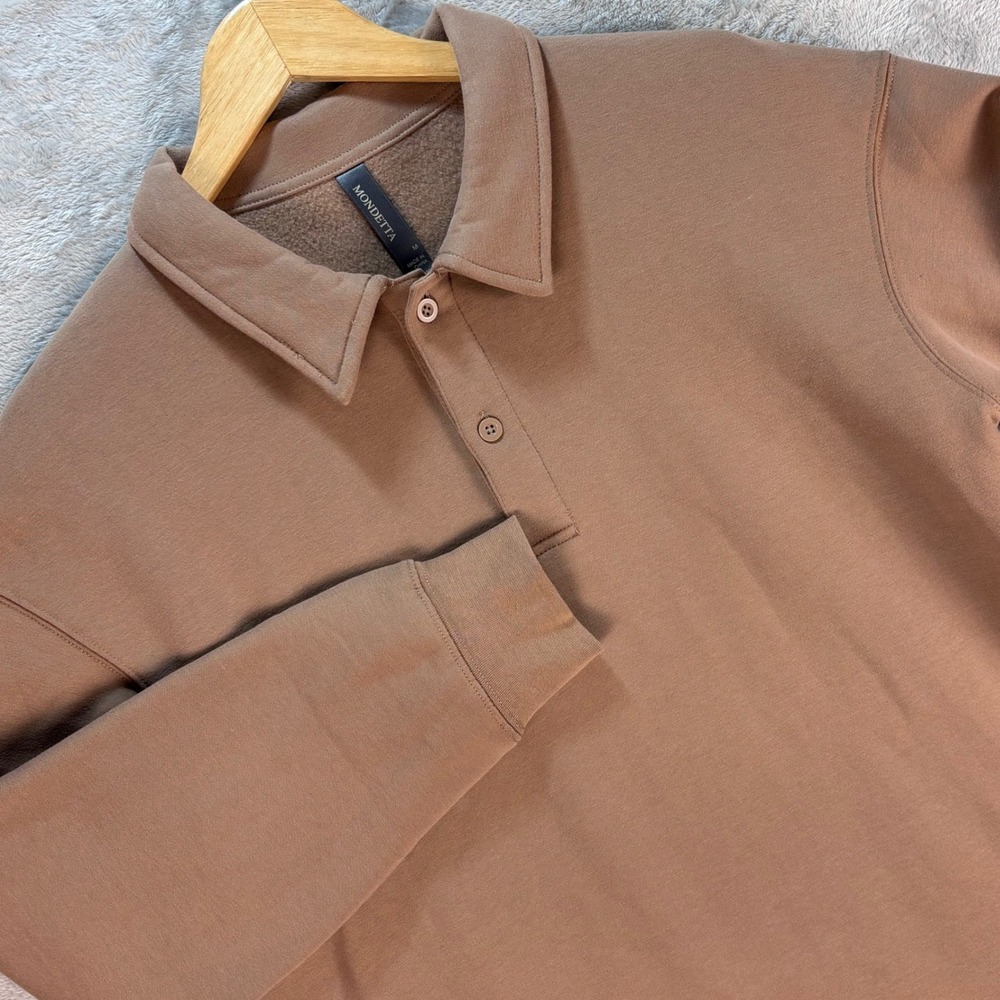 Mondetta Men's‎ Brown Polo Sweatshirt Pullover Fleece Lined Long Sleeve Sz M